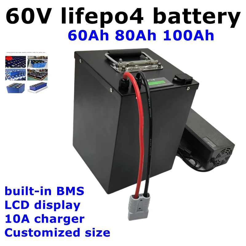 LT-60V 60Ah 80Ah 100Ah LiFepo4 lithium batetry for 6000W motorcycle scooter electric rickshaw Lead acid replacement +10A charger