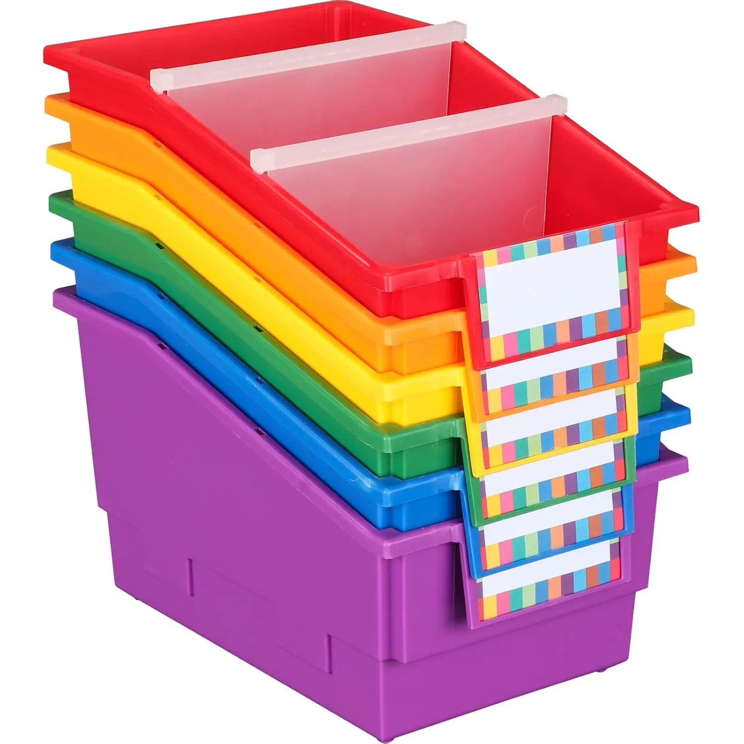 

Chapter Book Library Bins with Dividers,8.75"x13.5"x7.75"-6 Pack,Plastic Shelf Bin Organizer for Classroom Library,Book,Files