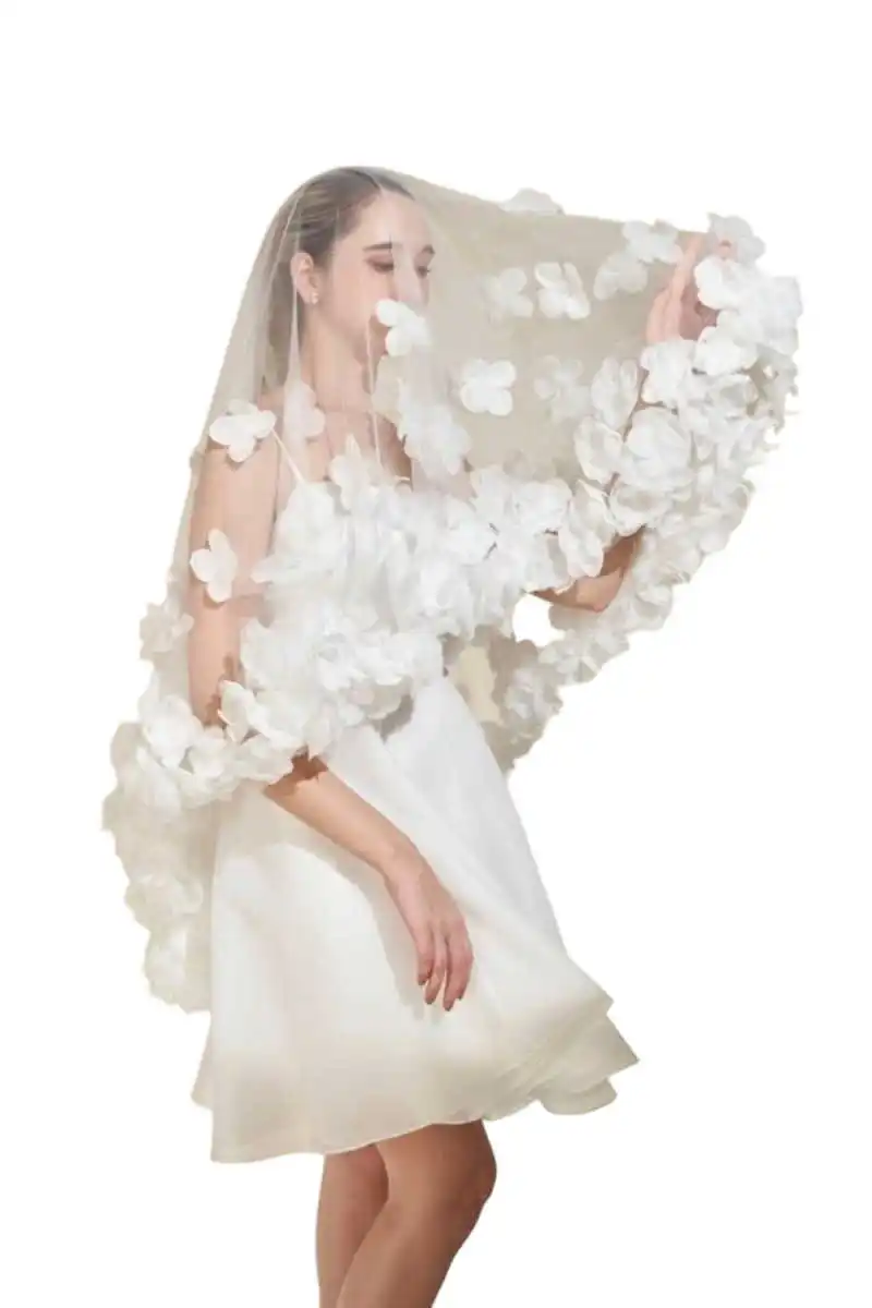 أنيقة الإصبع الحجاب الحجاب الزفاف طبقة واحدة تول ثلاثية الأبعاد-زينة الدانتيل تول الحجاب الزفاف مخصص اكسسوارات الزفاف