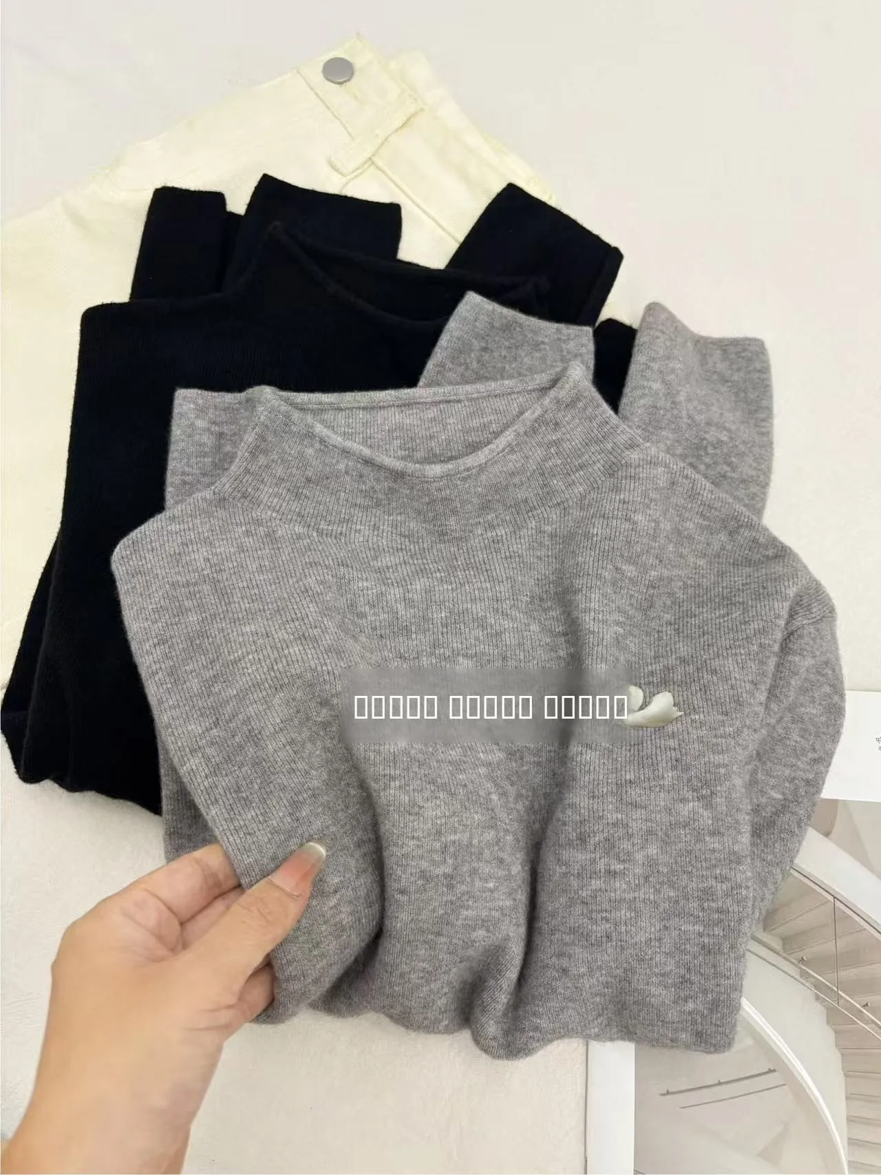 

Slim Fit Women's Base irt f High Collar Inner Wear Top Winter Faionable Trendy Sle Knitted Long Sve Crew Ne