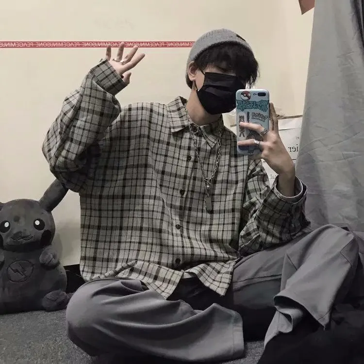 

Осенняя мужская рубашка в клетку с длинным рукавом, свободная повседневная верхняя одежда, модная универсальная верхняя одежда для молодежи на все сезоны