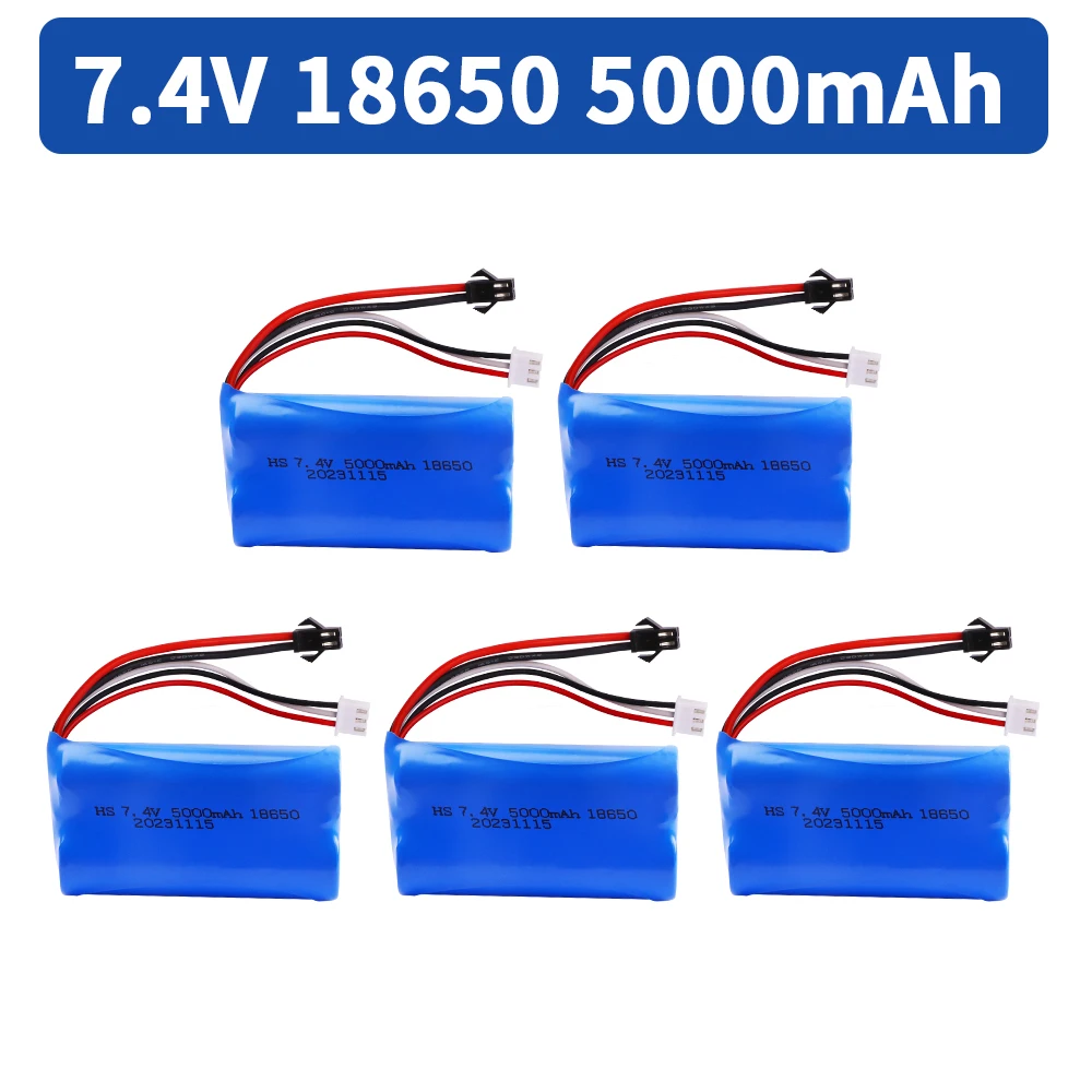 

7.4V 5000mAh 18650 Lipo Battery for WPL MN99S D90 U12A S033g Q1 H101 Rc Boats Cars Tanks Drones Parts 2S 7.4V Battery SM-2P Plug