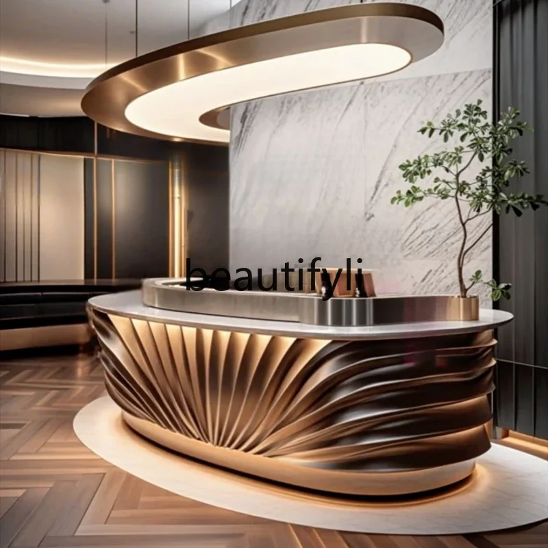 F45 Simple Modern Hotel Cashier Counter Light Luxury Lacquer Bar Counter Company Reception Desk