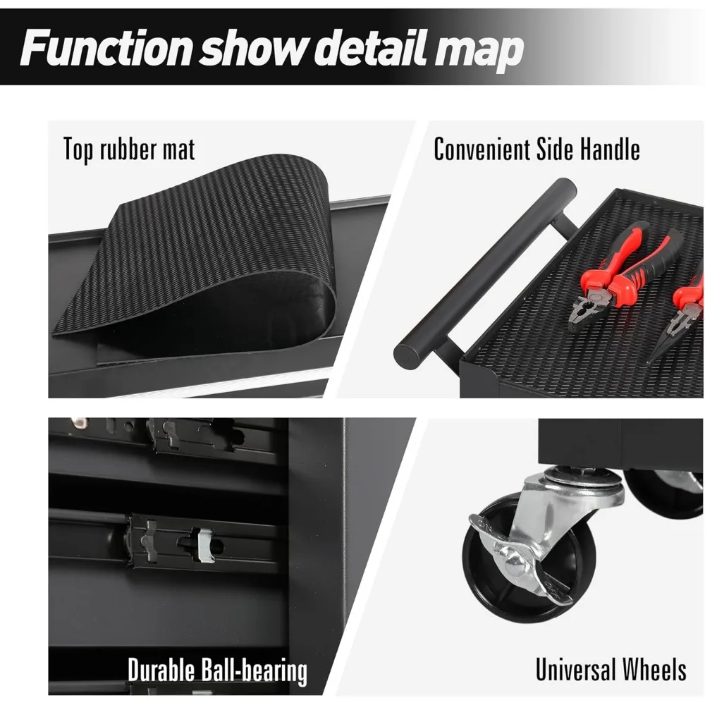 Multifunctional Rolling Storage Tool Chest with 4 Drawers, Heavy Duty Toolbox Organizer on Wheels for Garage and Workshop