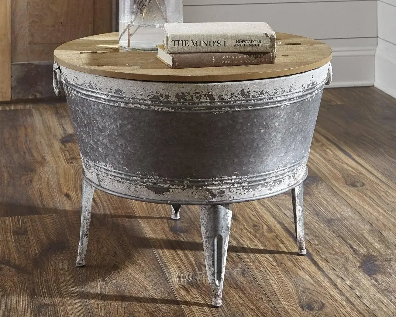 Shellmond Rustic Distressed Metal Accent Cocktail Table with Lift Top 20", Gray