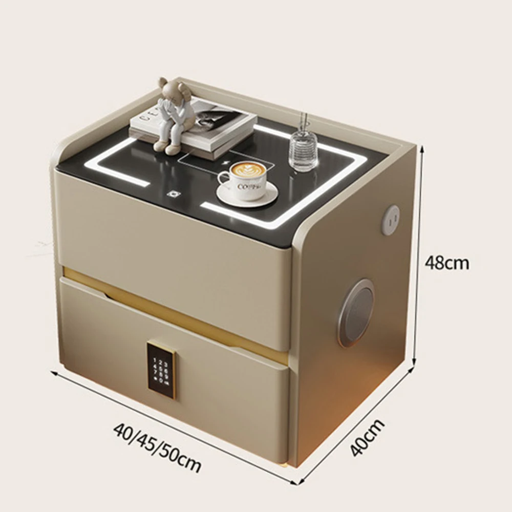 طاولة سرير ذكية مع ضوء مستشعر، شحن لاسلكي، قفل بكلمة مرور رقمية ومكبر صوت بلوتوث، ومنضدة بدرجين #2