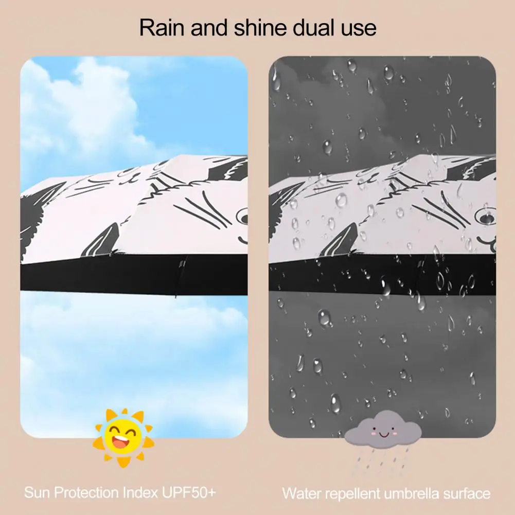 Sunny Umbrella Automatic Foldable Umbrella with Ergonomic Handle Cartoon Style Uv Protection Compact Rain Sunshade for Use