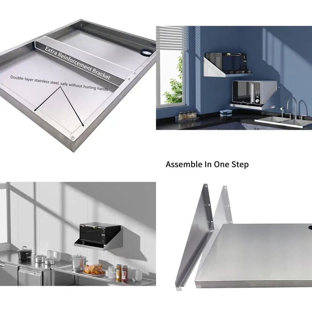 

Durable Stainless Steel Wall Shelf, 15x20, Supports 180 lbs, Ideal for Kitchens, Restaurants, and Hotels