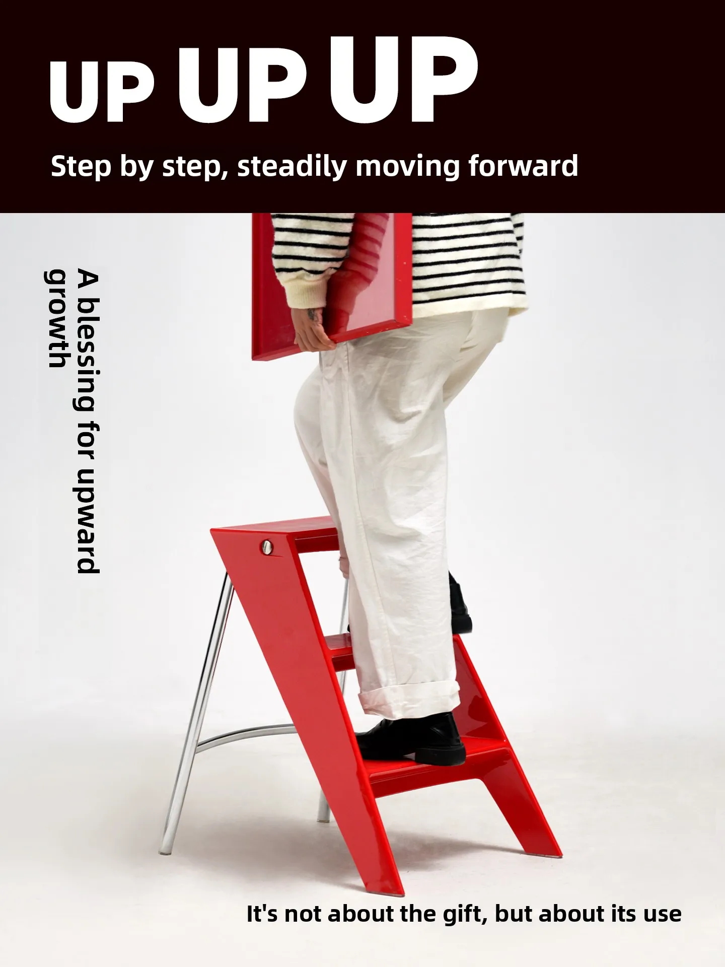 Dual-purpose folding ladder stool new home gift step-by-step ladder red housewarming rack household climbing ladder