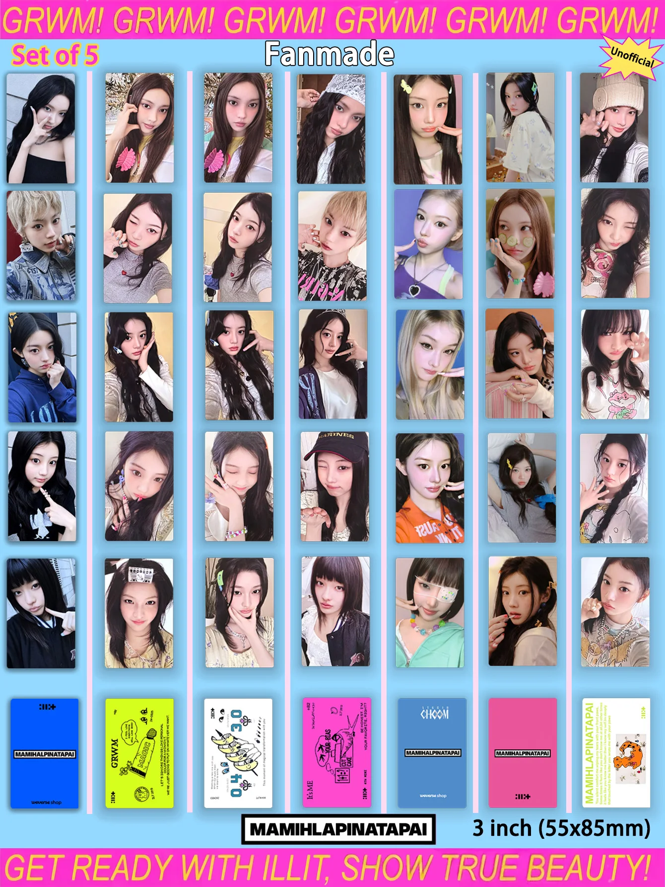 

5Pcs Illit Card， Mamihlapinatapai Card，Its Me Card，Grwm ，Free Fider Cards，Wonhee，Iroha，Yunah，Moka，Minju Cards
