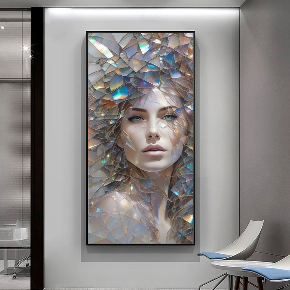 3d Visual Effect Fashion Woman Magazine Poster Print Fantasy Glass Cracked Woman Portrait Canvas Painting Living Room Home Decor