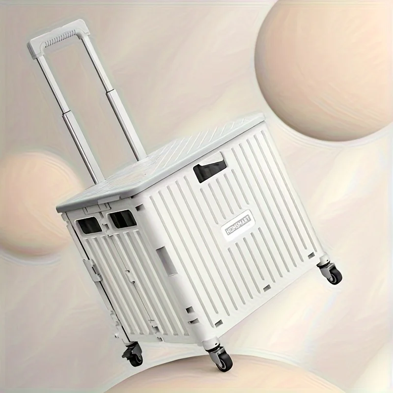 1pc Folded Portable Lightweight Cart 10.2Gal/14.7Gal, Collapsible Trolley, Portable Small Trailer Travel Storage Box,