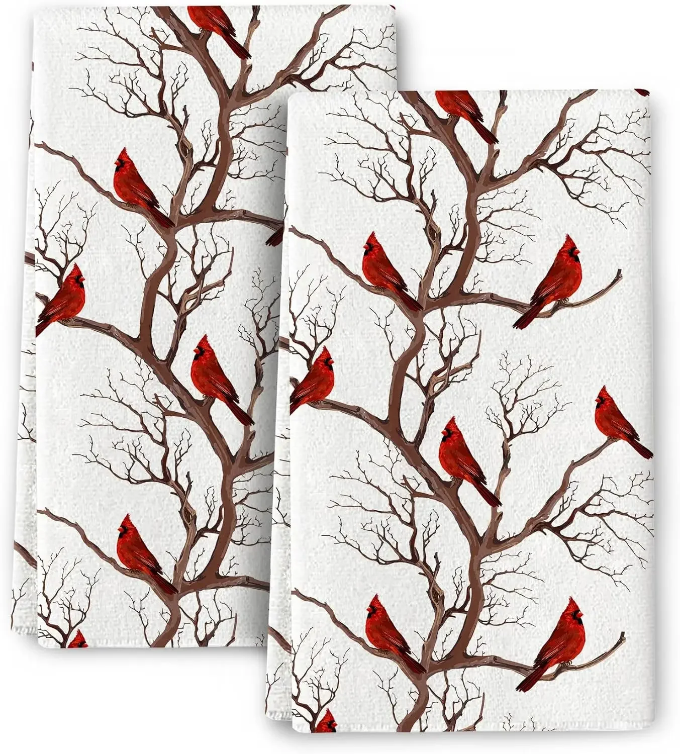 Christmas Winter Birds Cardinal Kitchen Dish Tea Towels Cleaning Supplies Quick Drying Hand Towels Set Navidad Decorations