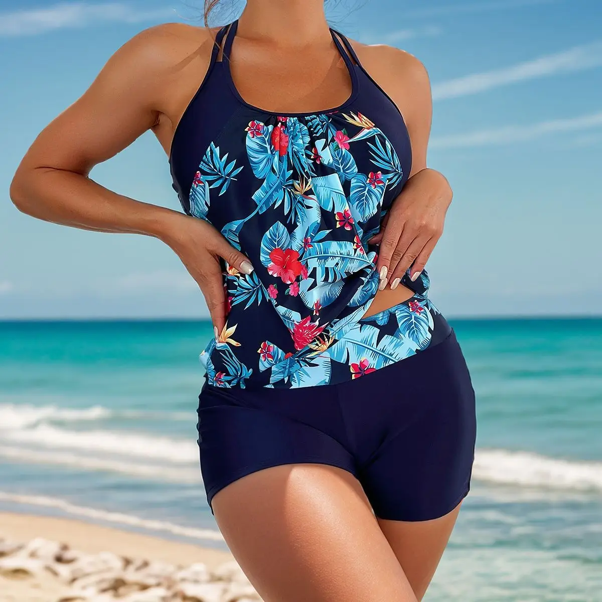 Women's Printed Tankini Set Conservative Swimwear with Shorts Summer Boho Clothes Swimsuit Holiday Two Piece Shorts Set Outfits