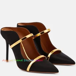 Nuove donne di marca tacchi alti femminili abbinati Slingbacks a punta pompe poco profonde eleganti Sexy Slip-on due cinghie scarpe muli di raso