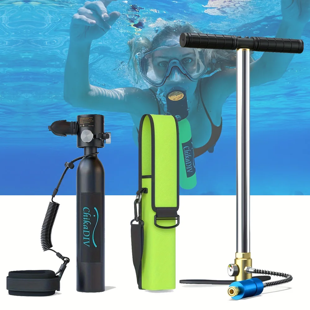 CHIKADIV C300P Mini Scuba Tank 0.5L with 5-10 Minutes,Portable Oxygen Tank for Snorkeling DivingWith Hand Pump Divig Gear travel