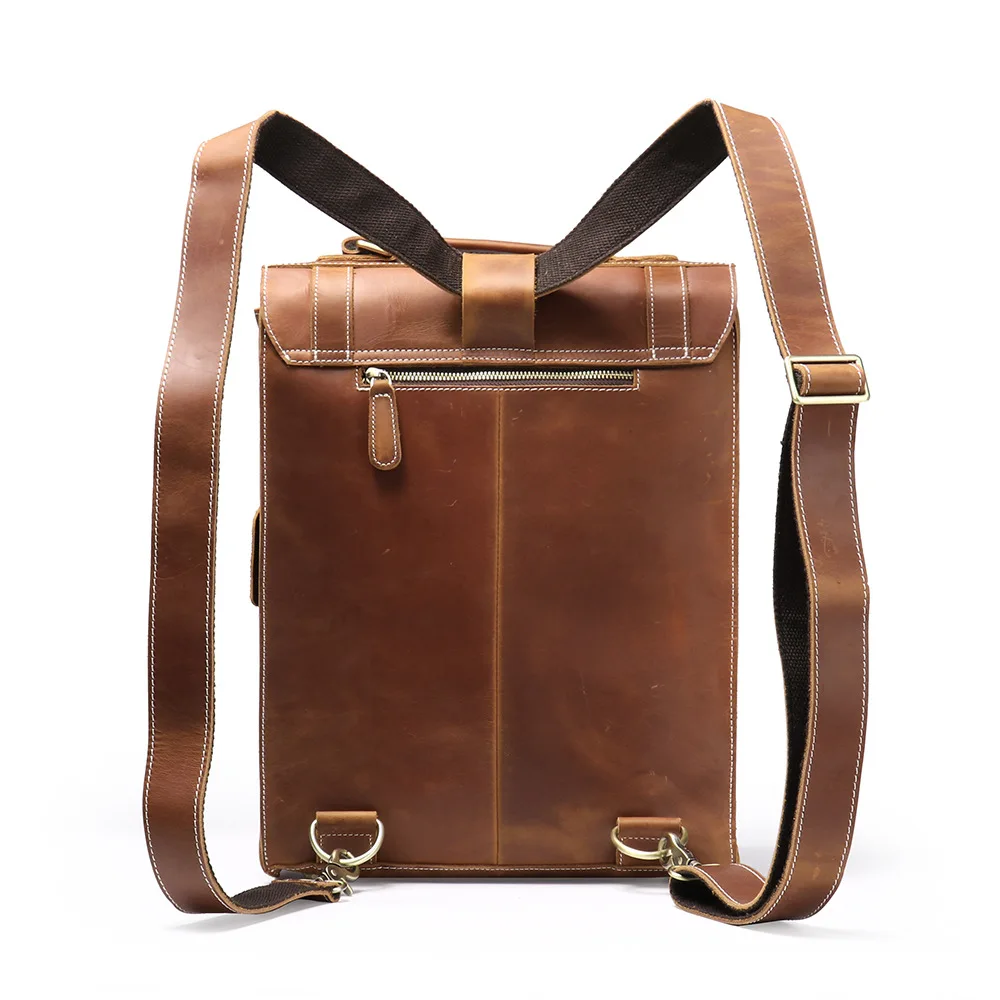 Vintage Crazy Horse Leather Backpack Men's Retro Travel Business Duffle Bag Multi-Functional Anti-Theft Spacious Laptop