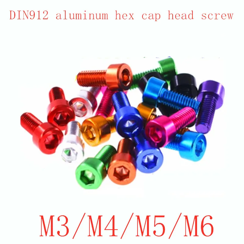 10pcs din912 M3 M4 M5 M6 colourful aluminum hex socket cap head machine screw