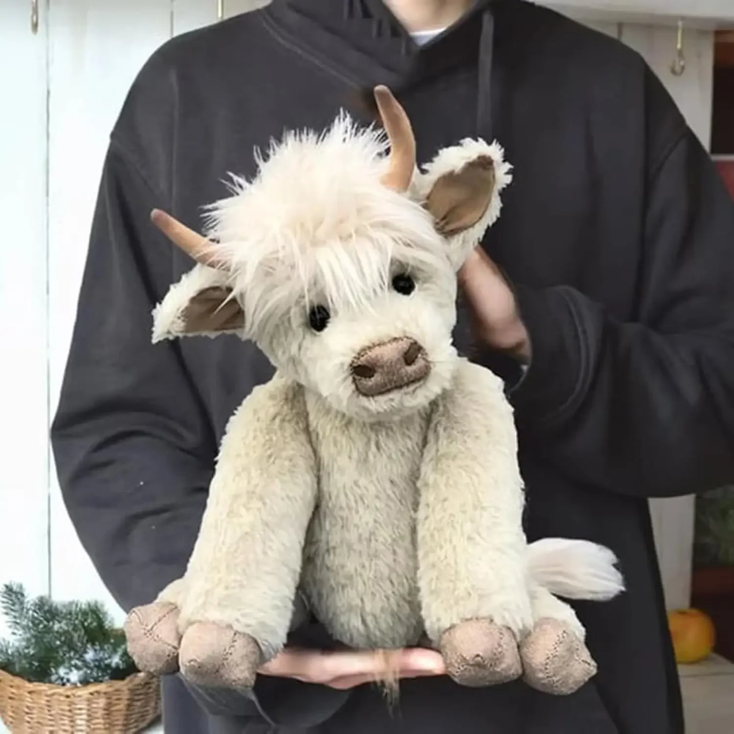 Brinquedo de pelúcia de vaca das terras altas, brinquedo de pelúcia de vaca das trevas escocesas vianys, articulações de brinquedo de pelúcia de vaca podem mover, presentes de aniversário