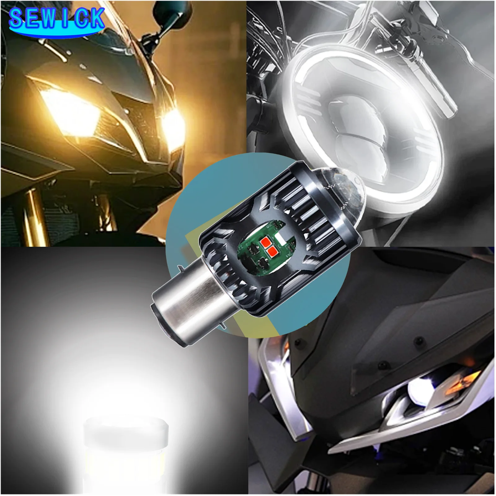 4 ألوان H4 LED موتو H6 BA20D P15D LED موتو دراجة نارية المصابيح الأمامية عدسة أصفر أزرق أحمر مرحبا لو مصباح دراجة نارية المصباح مصباح