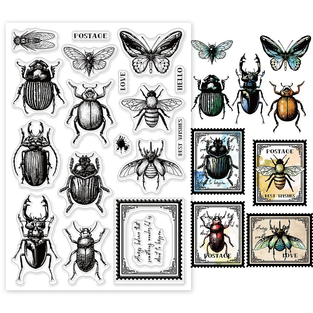 Butterflies Dragonfly Stamp Vintage Clear Insects Stamps Transparent Seal Stamps for Paper Crafting Handmade Crafts Scrapbooking