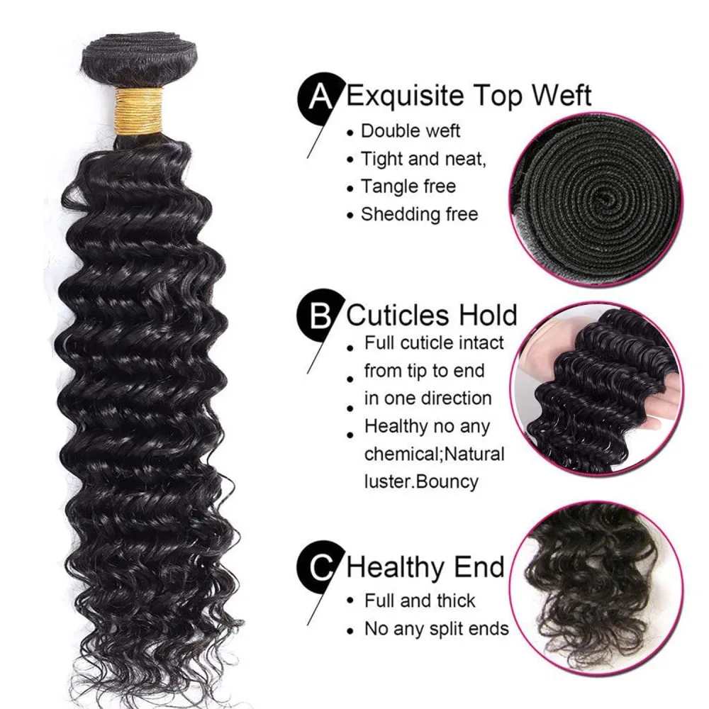 Pacotes encaracolados brasileiros do cabelo humano, cor preta natural, onda profunda, extensões do cabelo de Remy, cabelo 100% humano, 1 pacotes, 24 ", 26", 28"