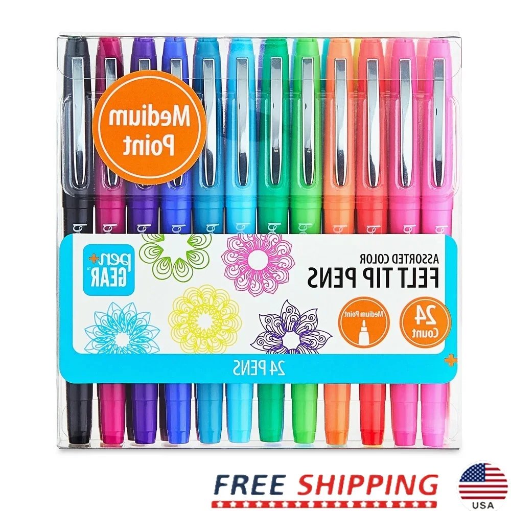 

Felt-Tip Markers Medium Tip Assorted Colors 24 Count Quick Dry Smudgeproof Fine Art Pens Ideal Drawing Note Taking Crafting