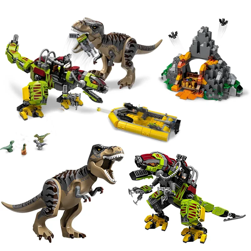 Jurassic Series Building Blocks Tyrannosaurus Rex vs. Mecha Dinosaur Assembled Dinosaur Toy Children\'s Holiday Gifts