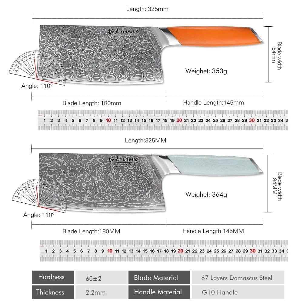 Turwho 7 "Damaskus Stahl Hackmesser vg10 Fleischs chneide messer Küchenchef spezielles scharfes Gemüse messer g10 Griff