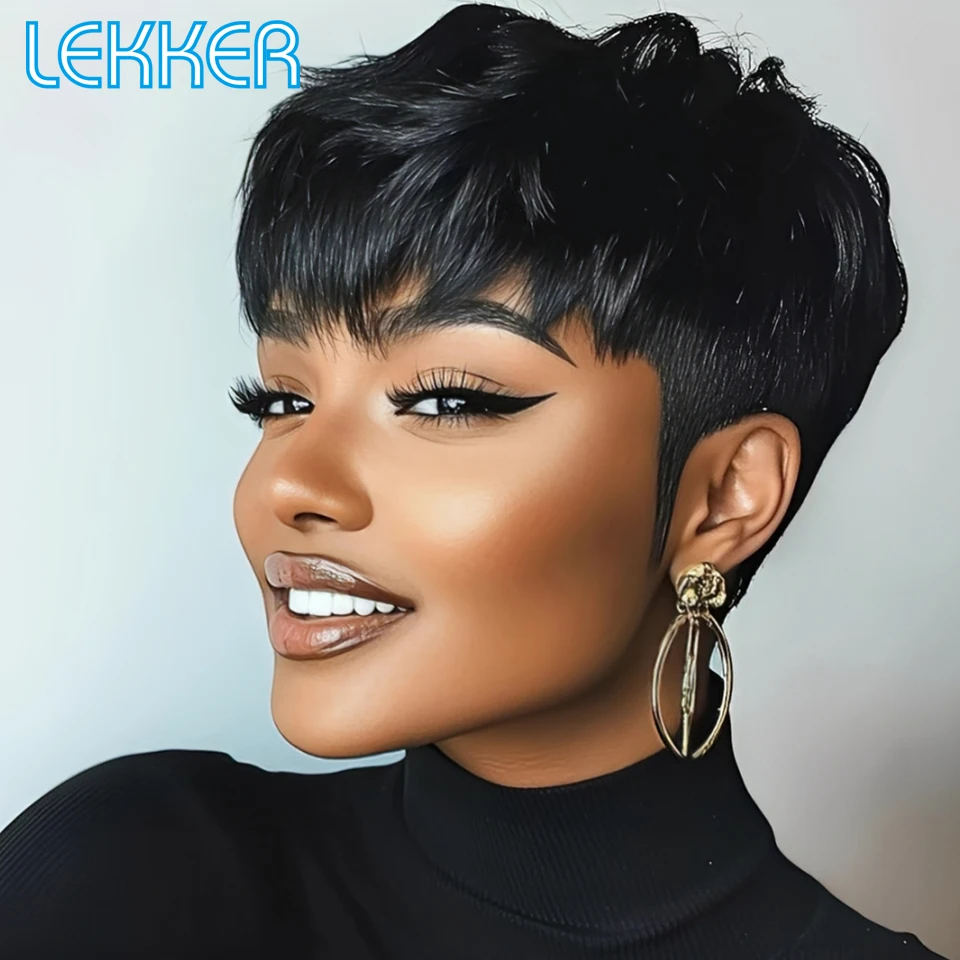 

Lekker Черные Короткие Парики Стрижки Пикси Прямые 100% Человеческие Волосы Для Женщин Бразильские Волосы Реми Ежедневные Бесклеевые Парики на распродаже