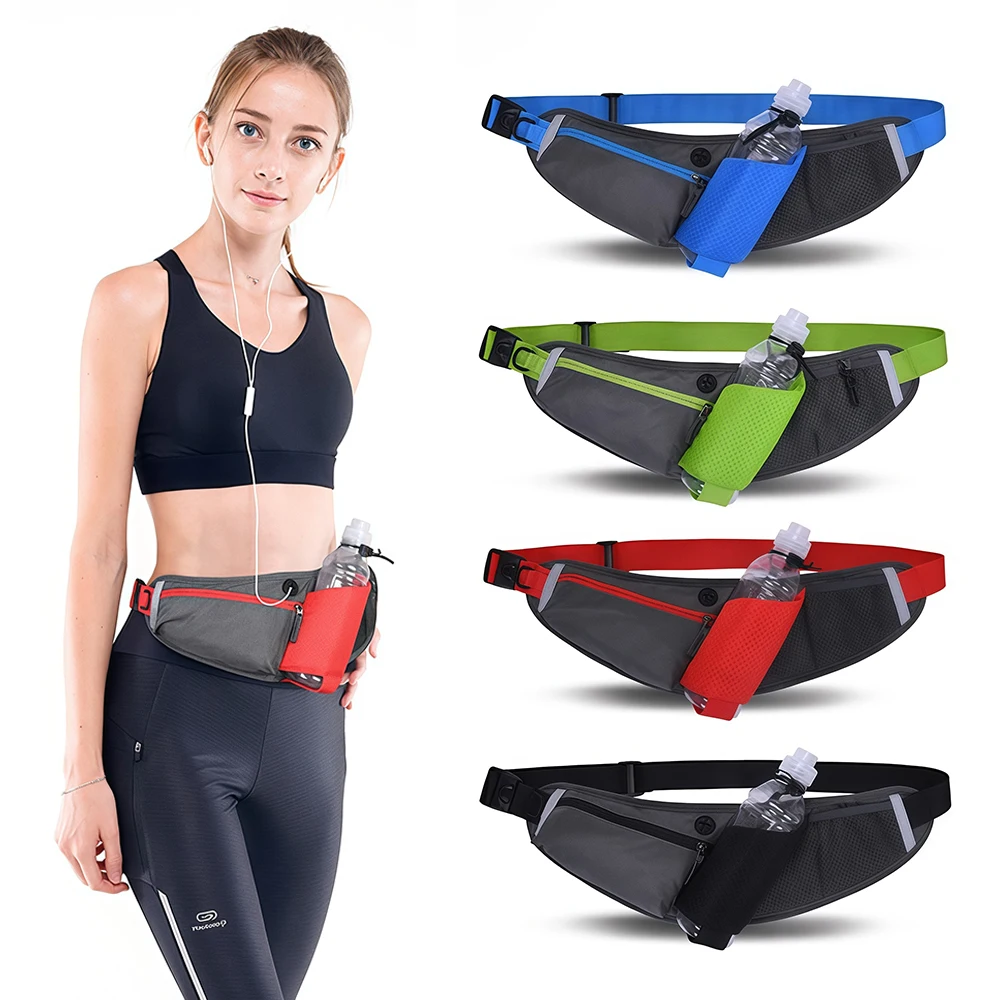 Waterproof Running Waist Bag Cycling Bumbags with Water Bottle Holder & Reflective Strips, Walking Climbing Hiking Outdoor Sport