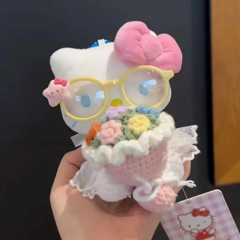 New Kawaii Bouquet Hello Kitty Plush Doll Pendant Cute Gradient Blue Fluffy Toys Keychain Girl Backpack Zipper Decoration Gift