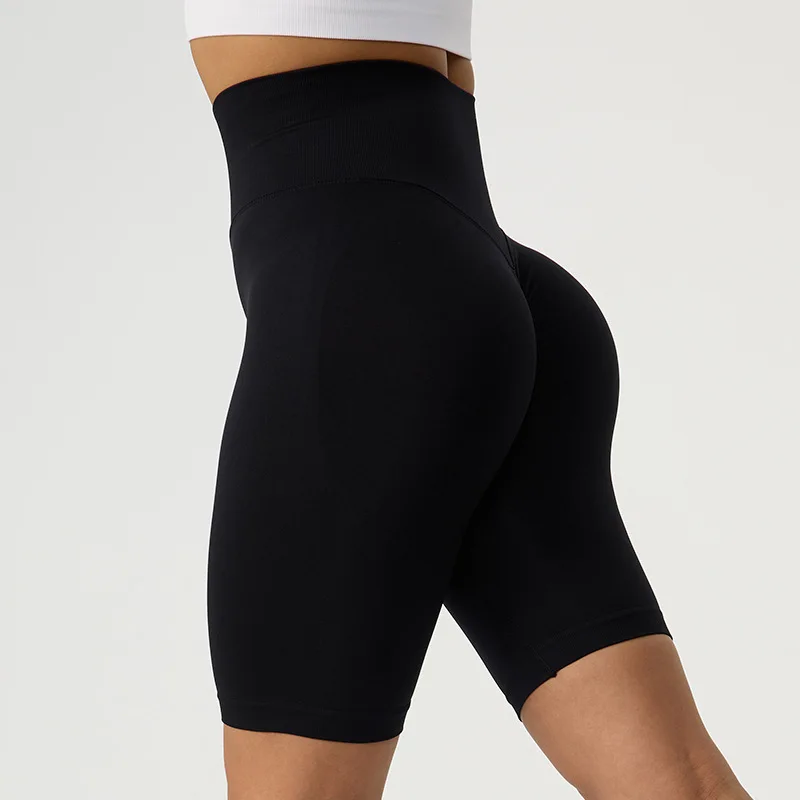 Yoga Shorts Women's Summer Hip-shaping Belly-contracting Running Five-point Fitness Pants High Waist Hip Lift Tight Sports Peach