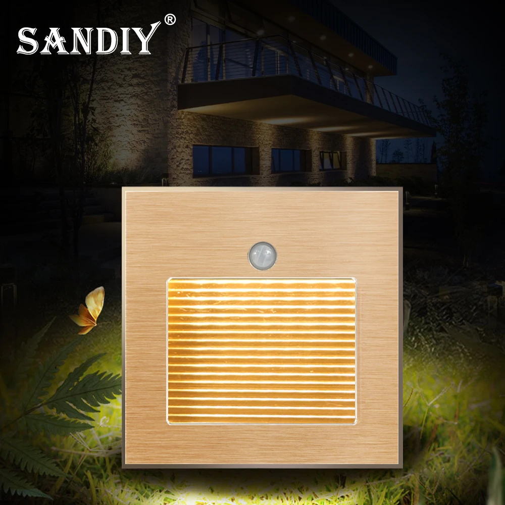 SANDIY Wall Lamp Embedded Nightlights Motion Sensor Stair Lighting for Ladder Step Balcony Bedroom Kitchen Interior Luminarie 3W