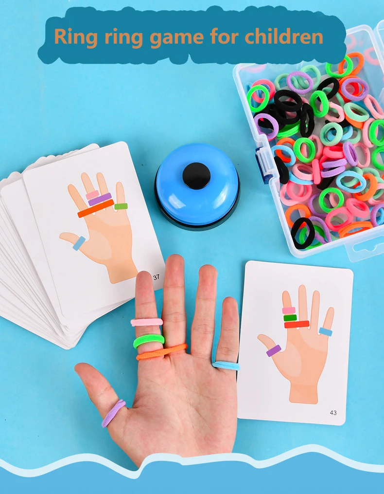 Early Educational Thinking Training Toy for Kids, Fingers Ring Game with Elastic Bands and Bell, Parent-child Interactive Games