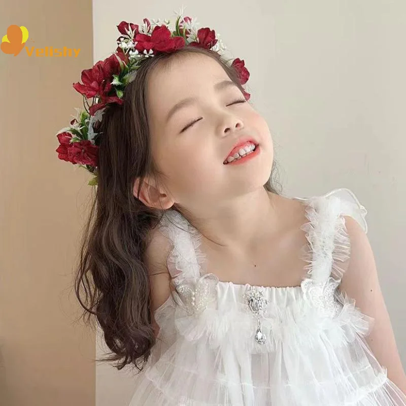 الأطفال إكليل غطاء الرأس الأميرة الغابات عقال زهرة فتاة فستان الزفاف رئيس زهرة فتاة صغيرة عالية القيمة عقال