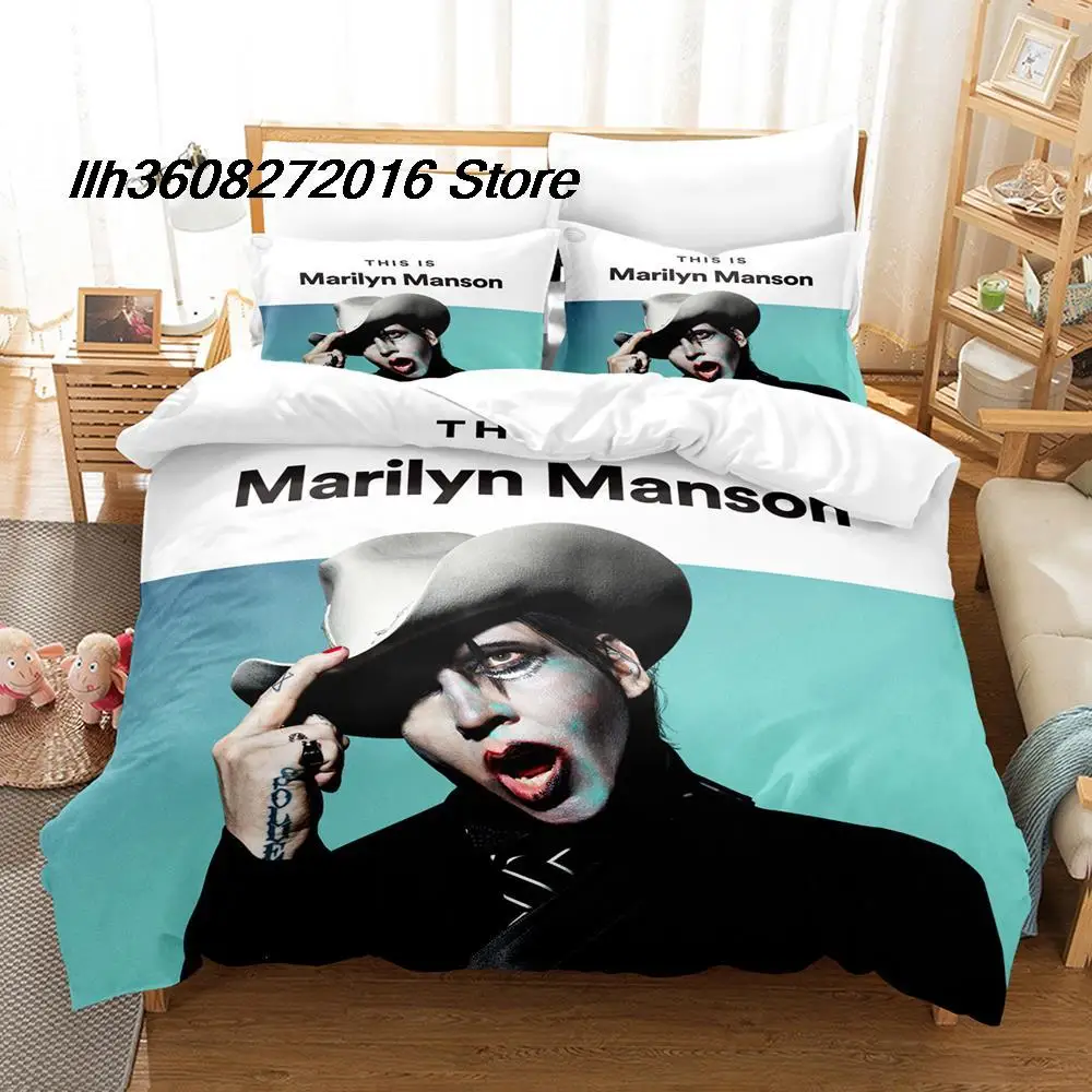 2025 Marilyn Manson Bedding Set Single Twin Full Queen King Size Bed Set Aldult Kid Bedroom Duvetcover Sets 3D Anime Bed Sheet S