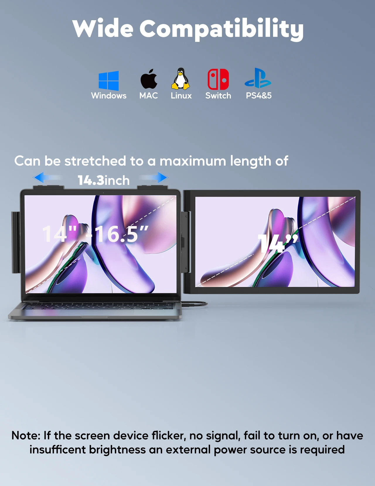 Amoudo Portable Monitor 14 Inch FHD 1080P IPS Screen Laptop Monitor Extension Dual Screen for Laptop Windows Mac Android