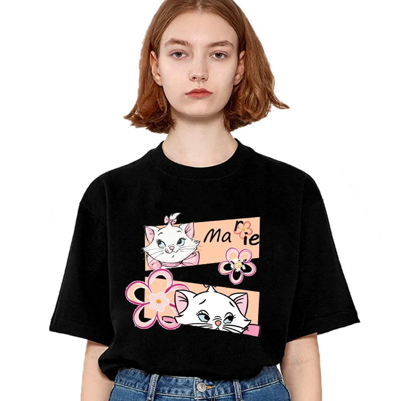 Kawaii marie gato camiseta feminina menina engraçado bonito dos desenhos animados camisetas impressão casual manga curta verão mulher t camisa harajuku topos