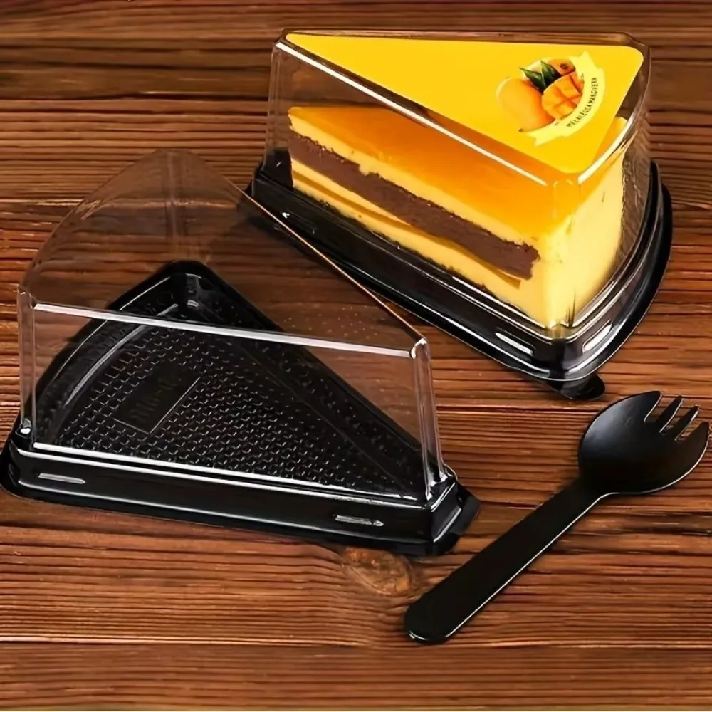 

50 Pcs 6/8 Inch Size Cake Slice Boxes Clear Lid Triangular Shape Cheesecake Boxes Gold/Black Bakery Containers