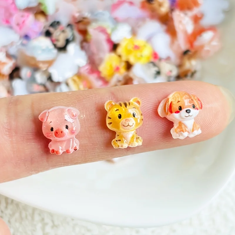 20/40/60 Cute Mini Mixed Tiger, Dragon, Dog, Rabbit, Pig Nail Art, Resin Petite Charm Multi-Functional Rhinestone Embellishments
