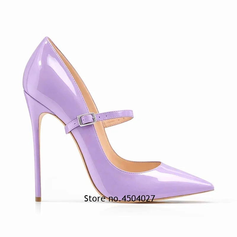 

Sexy Patent Leather Buckle Straps High Heels Pointy Toe Shallow Stiletto Pumps Elegant Women's Heeled Shoes