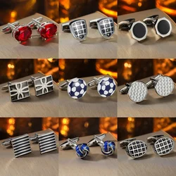 High Quality Luxury Cuff Links Red Crystal Blue Knot Mens French Square Button Cufflinks Man Shirt Accessories Business Jewelry