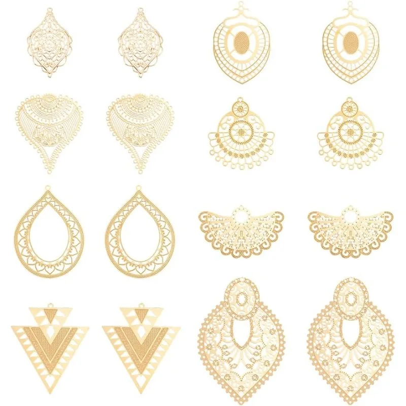 

Filigree Pendants Stainless Steel Hollow Charms Rainbow Teardrop Pendants Flat Metal Charms