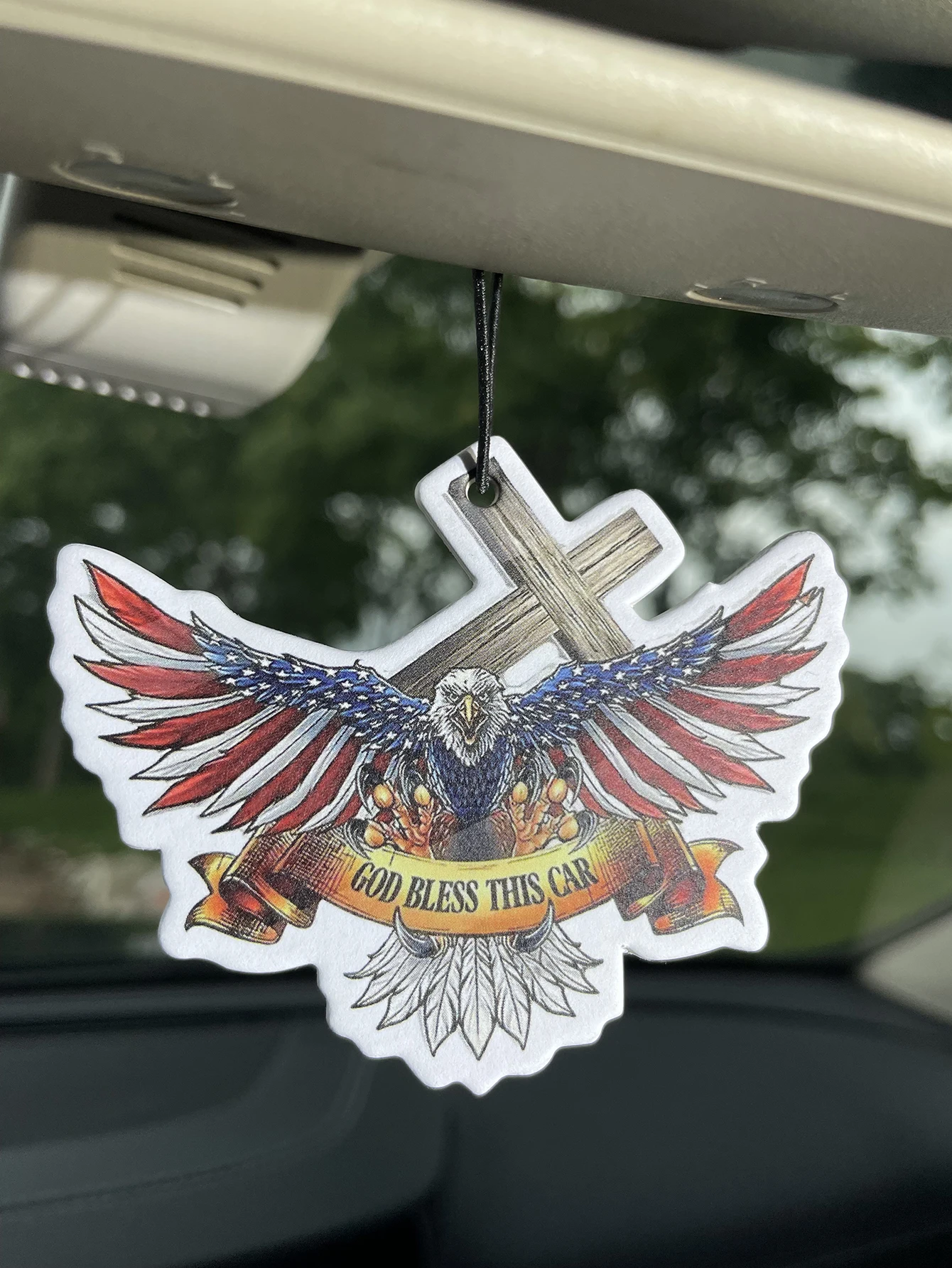 God Bless This Car Eagle Cross American Flag Car Air Freshener, Natural Plant Extract Scent, No Alcohol, Heat Resistant for High