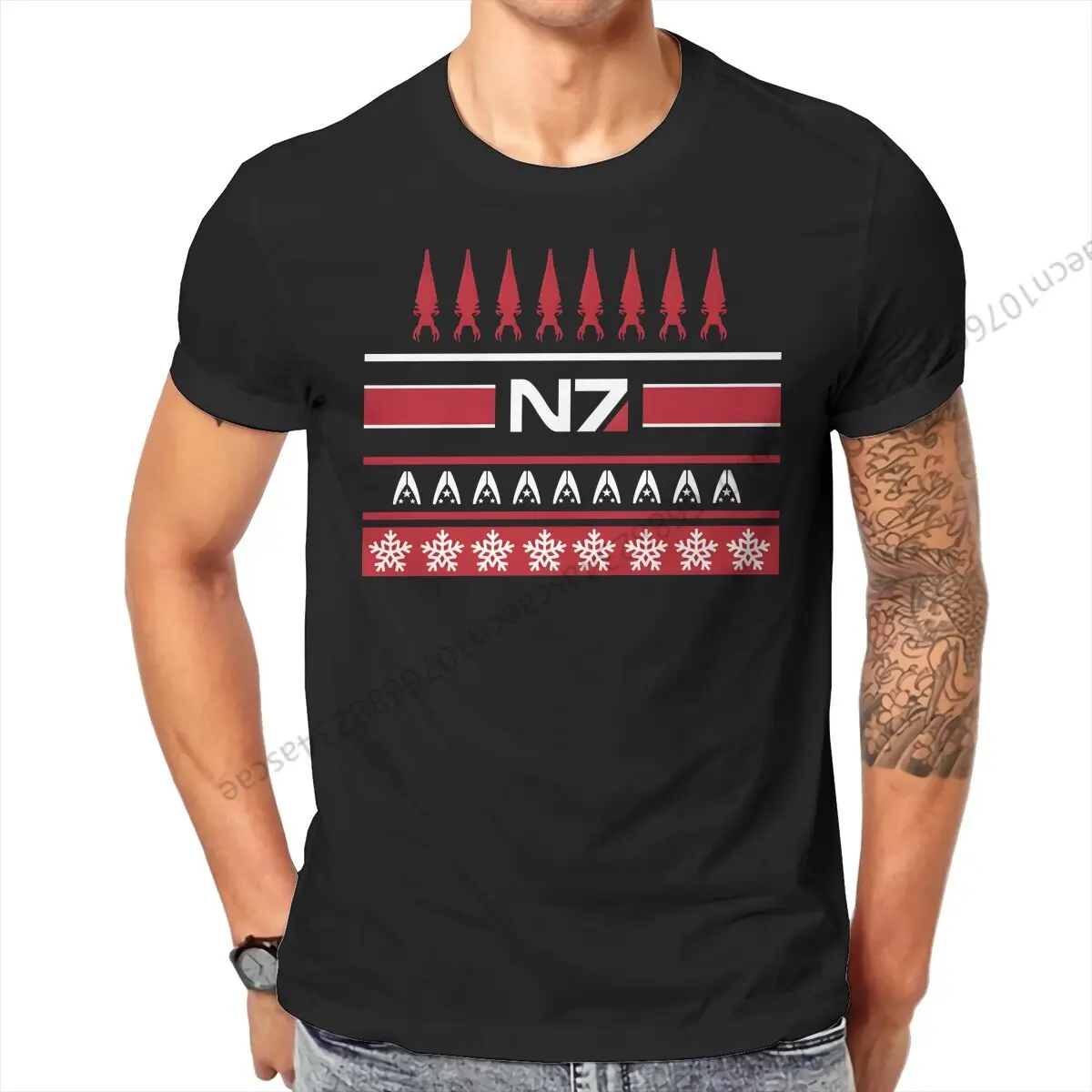 Mass Effect Christmas T Shirt Men Tees Summer Clothing Cotton O-Neck TShirt