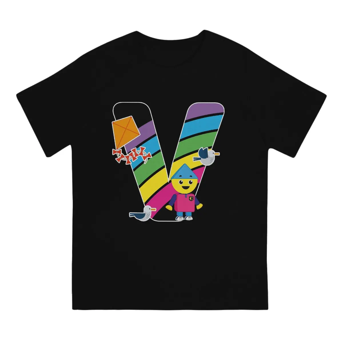 Initial V T-Shirts Men Charlie's Colorforms City Children Funny Cotton Tee Shirt Round CollarT Shirt Printed Clothing