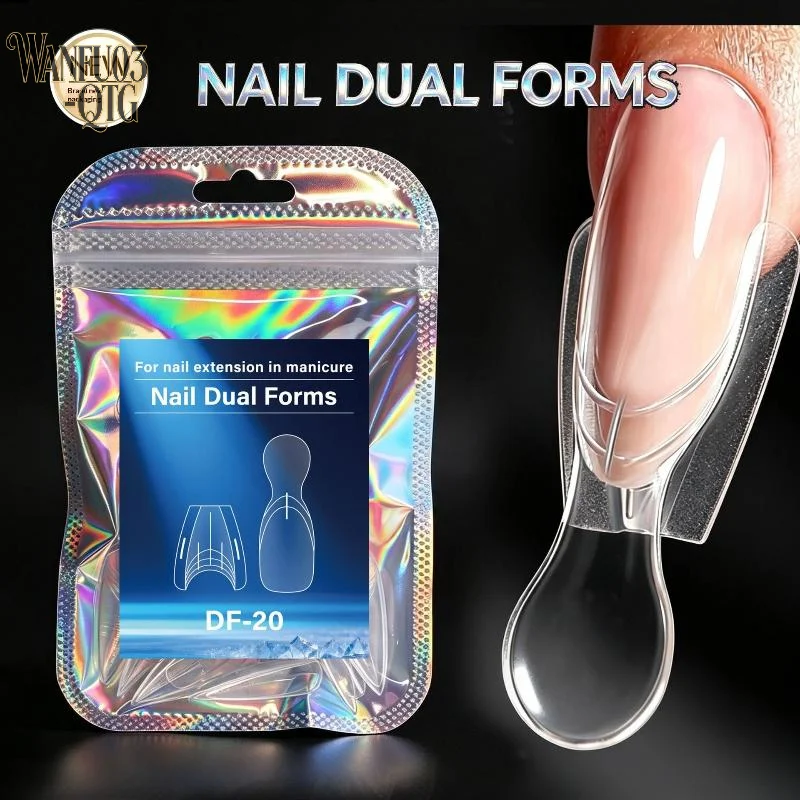 Hot Sale 48/52/56/60Pcs Shark Fin Dual Nail Extension Forms Inner Arc Line Laser Bag Nail Art Manicure Tool