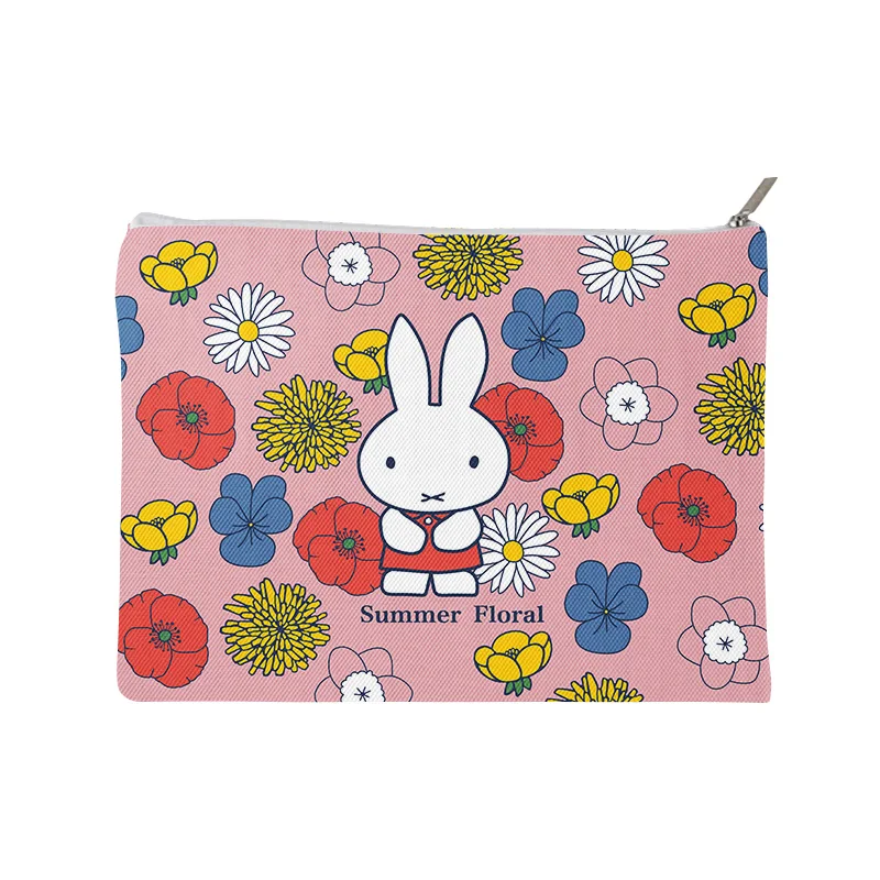 Bolsa de maquillaje Kawaii Miffy, bolsa de almacenamiento de lona con estampado de dibujos animados para bolígrafos, bolsillo para cambiar, sobre rojo, regalo de Navidad