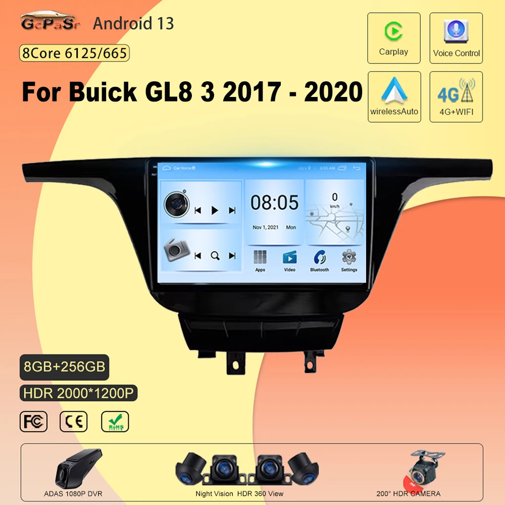 

Carpaly Android For Buick GL8 3 2017 - 2020 Car Radio Multimedia Video Player Navigation Stereo GPS BT WIFI No 2Din DVD